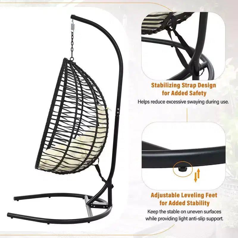 Chaise hamac suspendue Whisen avec support, chaise balançoire œuf avec cadre en fer, coussin et appui-tête