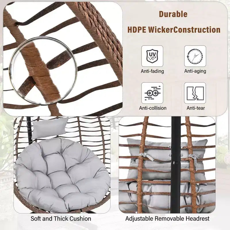 Chaise hamac suspendue Whisen avec support, chaise balançoire œuf avec cadre en fer, coussin et appui-tête