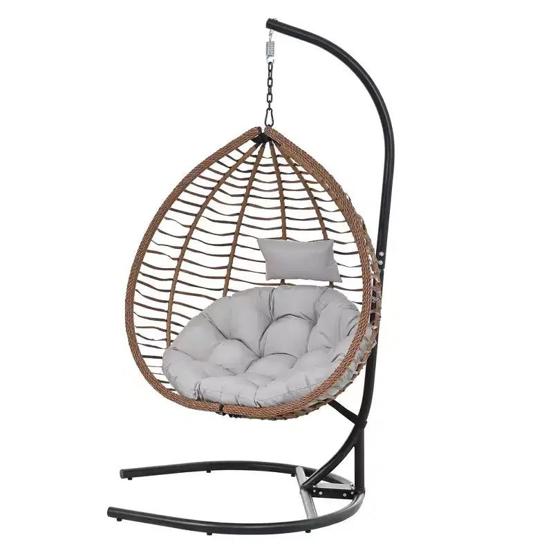 Chaise hamac suspendue Whisen avec support, chaise balançoire œuf avec cadre en fer, coussin et appui-tête