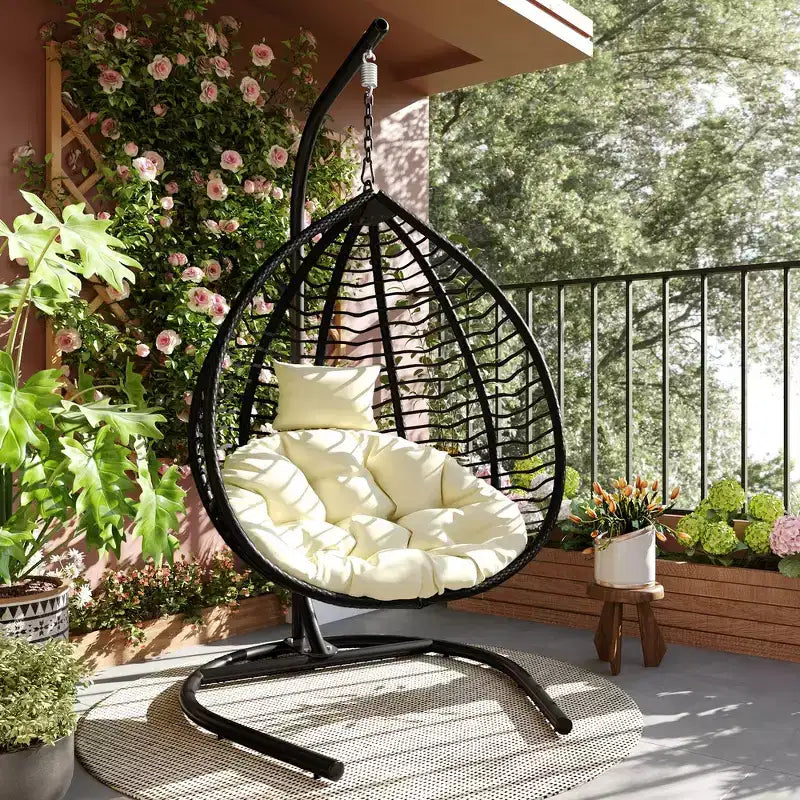 Whisen Hanging Hammock Chair with Stand, Egg Swing Chair with Iron Frame and Cushion & Headrest
