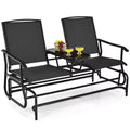 Gymax 2-Person Outdoor Glider Bench with Center Glass Table Patio Swing Lounge Chair Garden Loveseat Rocker Black