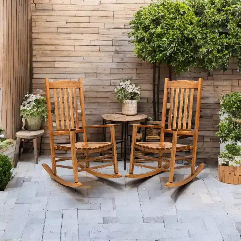 Karl Home | Chaise à bascule de patio classique en bois massif (Lot de 2)