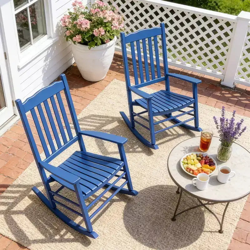 Karl Home | Chaise à bascule de patio classique en bois massif (Lot de 2)