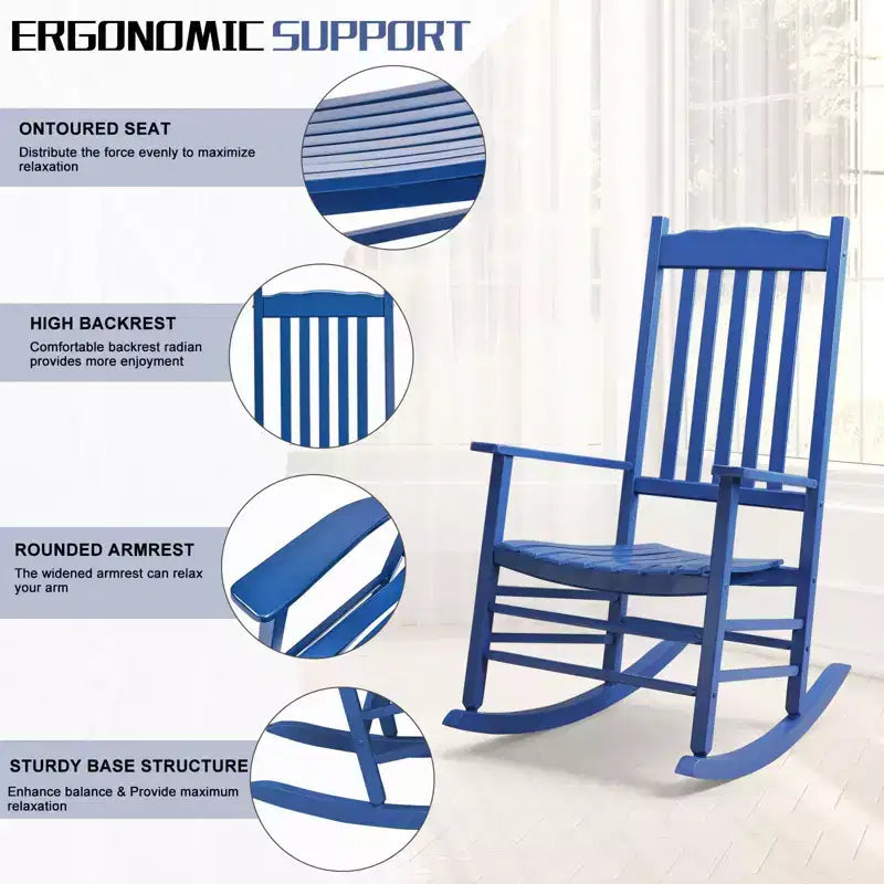 Karl Home | Chaise à bascule de patio classique en bois massif (Lot de 2)