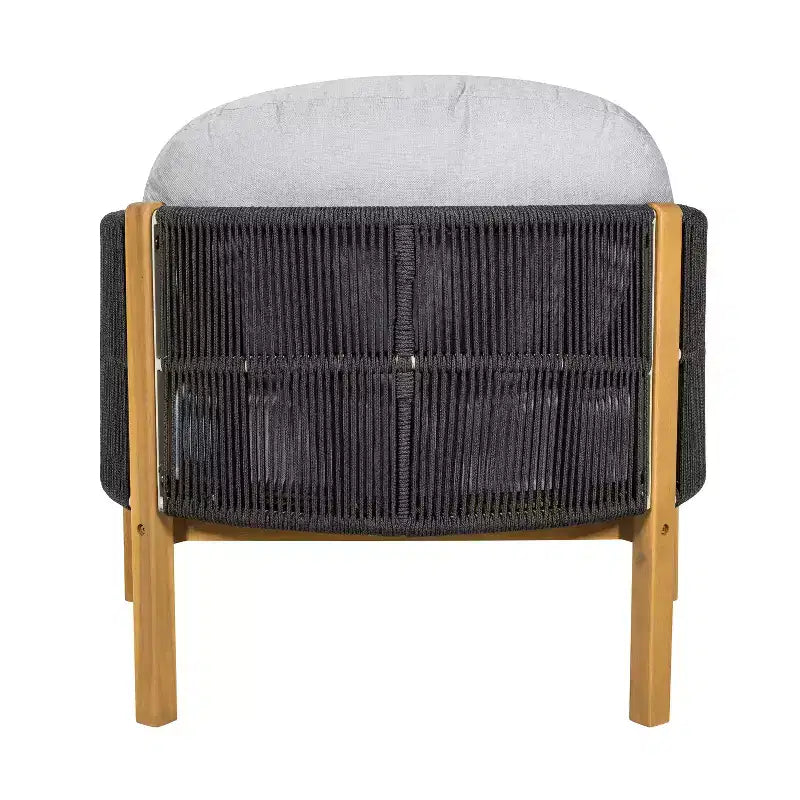 Fauteuil de jardin ModernLuxe en corde, fauteuil de terrasse moderne, avec cadre en bois d'acacia résistant aux intempéries et coussin (Lot de 1/2)