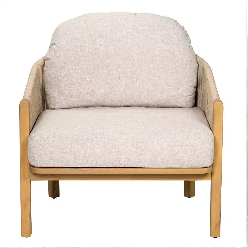 Fauteuil de jardin ModernLuxe en corde, fauteuil de terrasse moderne, avec cadre en bois d'acacia résistant aux intempéries et coussin (Lot de 1/2)