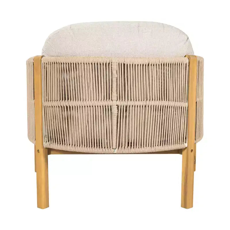 Fauteuil de jardin ModernLuxe en corde, fauteuil de terrasse moderne, avec cadre en bois d'acacia résistant aux intempéries et coussin (Lot de 1/2)