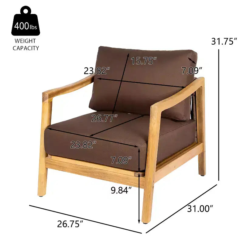 Christopher Knight Home Ritu Fauteuil de club de terrasse moderne en bois d'acacia avec dossier en corde et coussin