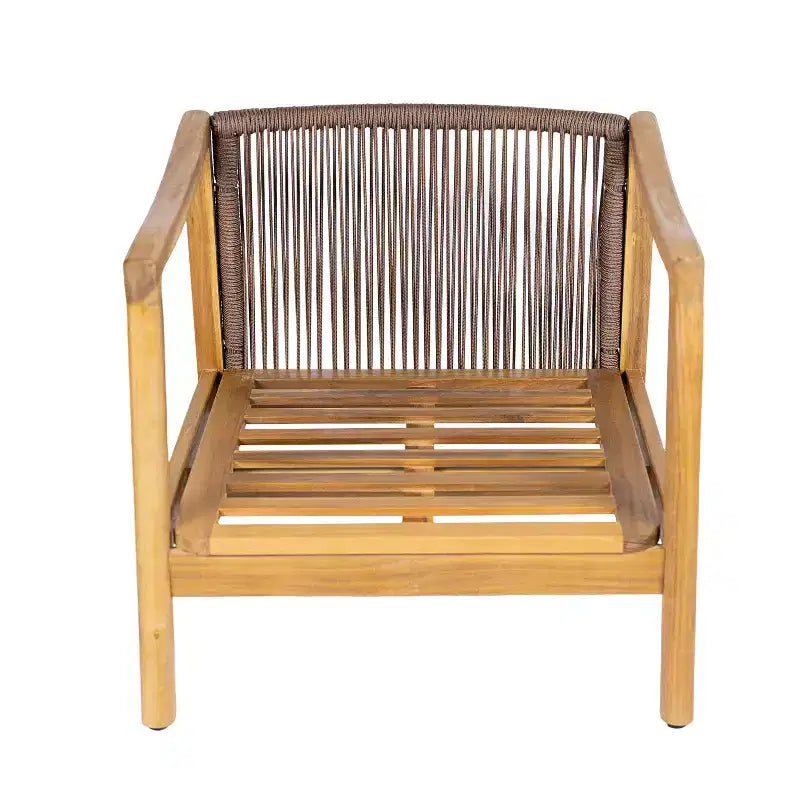 Christopher Knight Home Ritu Fauteuil de club de terrasse moderne en bois d'acacia avec dossier en corde et coussin