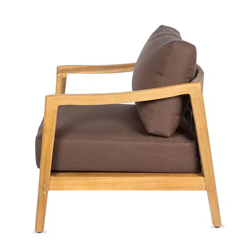 Christopher Knight Home Ritu Fauteuil de club de terrasse moderne en bois d'acacia avec dossier en corde et coussin