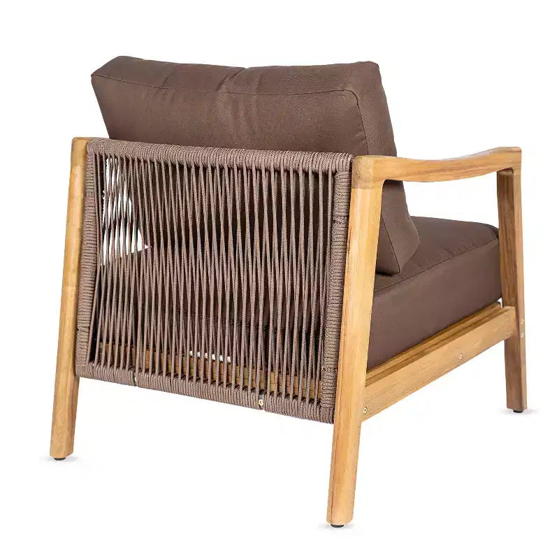 Christopher Knight Home Ritu Fauteuil de club de terrasse moderne en bois d'acacia avec dossier en corde et coussin
