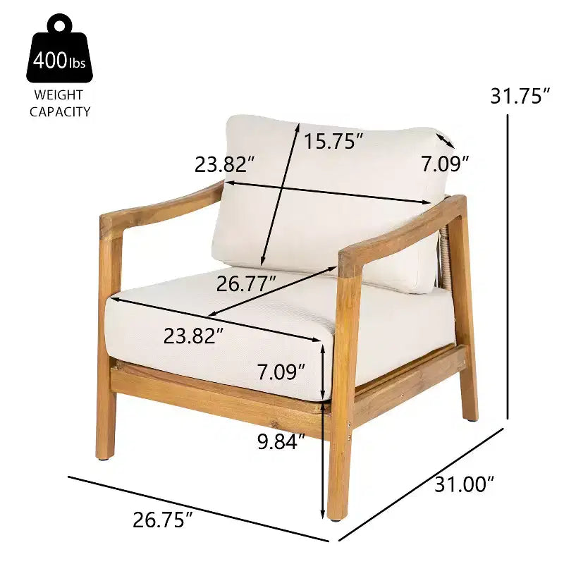 Christopher Knight Home Ritu Fauteuil de club de terrasse moderne en bois d'acacia avec dossier en corde et coussin