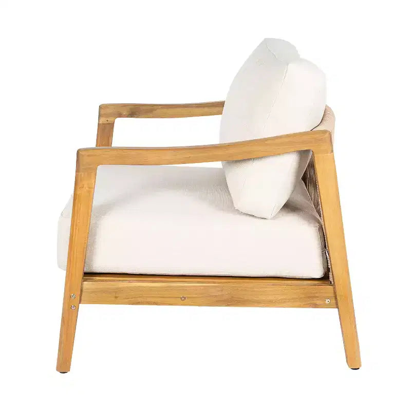 Christopher Knight Home Ritu Fauteuil de club de terrasse moderne en bois d'acacia avec dossier en corde et coussin
