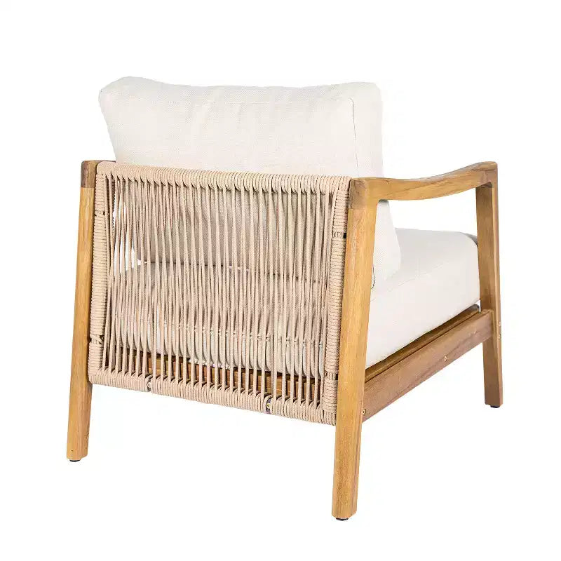 Christopher Knight Home Ritu Fauteuil de club de terrasse moderne en bois d'acacia avec dossier en corde et coussin