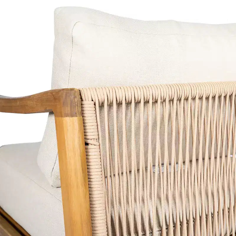Christopher Knight Home Ritu Fauteuil de club de terrasse moderne en bois d'acacia avec dossier en corde et coussin