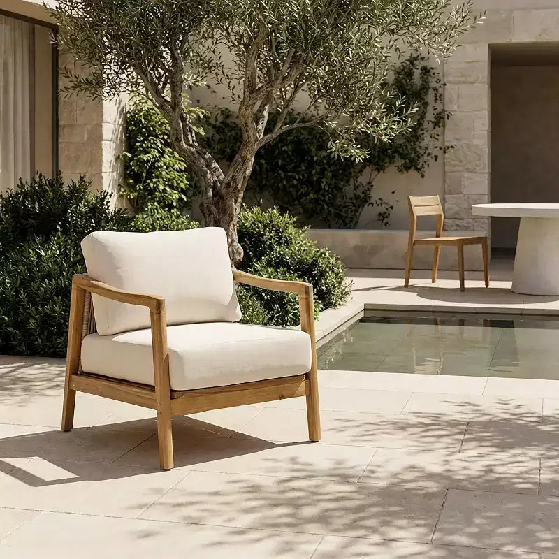 Christopher Knight Home Ritu Modern Acacia Wood Patio Club Chair with Rope Back Detail and Cushion
