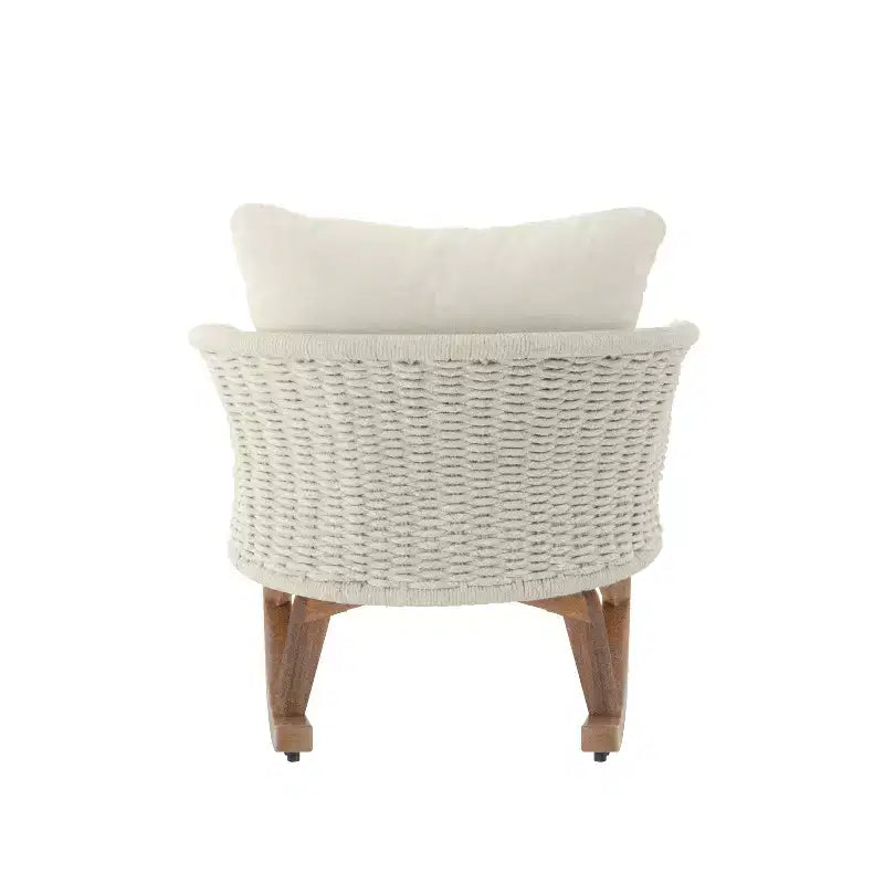 Fauteuil à bascule contemporain minimaliste en osier beige avec coussins moelleux, pour patio ou balcon