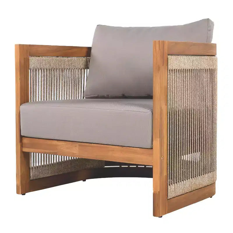 Fauteuil de jardin haut de gamme en bois d'acacia avec design incurvé et corde tressée, pour jardin