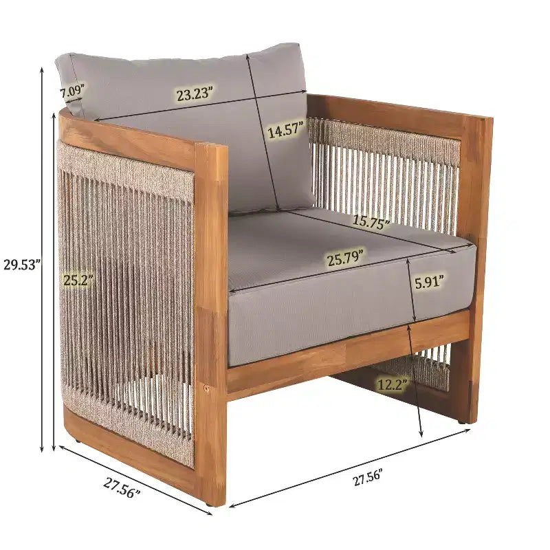 Fauteuil de jardin haut de gamme en bois d'acacia avec design incurvé et corde tressée, pour jardin