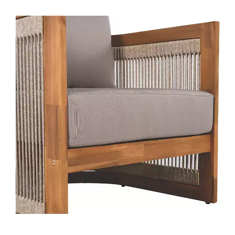Fauteuil de jardin haut de gamme en bois d'acacia avec design incurvé et corde tressée, pour jardin