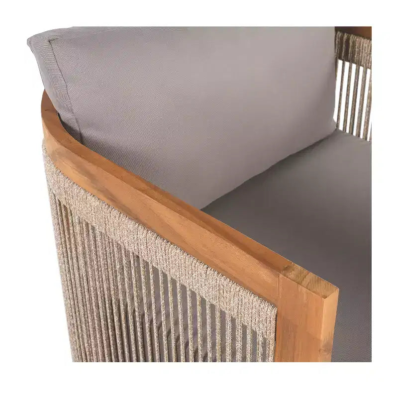 Fauteuil de jardin haut de gamme en bois d'acacia avec design incurvé et corde tressée, pour jardin
