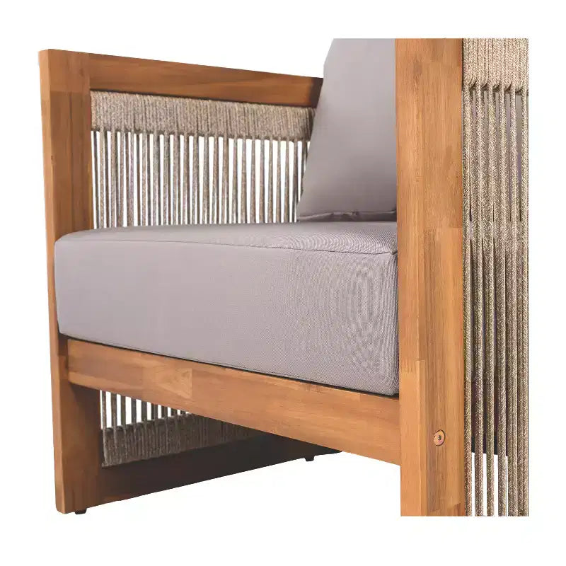 Fauteuil de jardin haut de gamme en bois d'acacia avec design incurvé et corde tressée, pour jardin