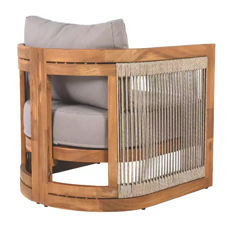 Fauteuil de jardin haut de gamme en bois d'acacia avec design incurvé et corde tressée, pour jardin