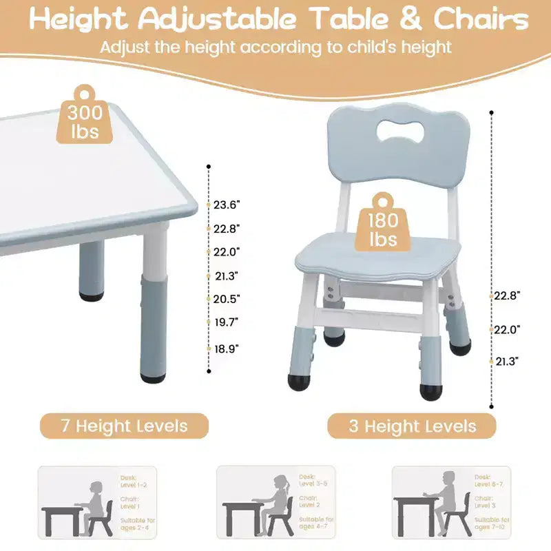 Ensemble table réglable en hauteur et 2 chaises pour tout-petits avec plateau à graffitis, ensemble table et chaises pour enfants, pieds antidérapants, table d'activités pour enfants pour la maison, la crèche