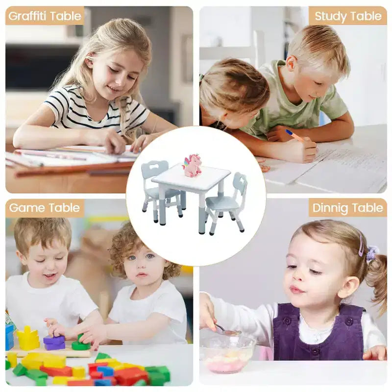 Ensemble table réglable en hauteur et 2 chaises pour tout-petits avec plateau à graffitis, ensemble table et chaises pour enfants, pieds antidérapants, table d'activités pour enfants pour la maison, la crèche