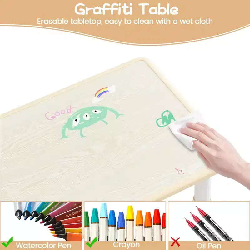 Ensemble table réglable en hauteur et 2 chaises pour tout-petits avec plateau à graffitis, ensemble table et chaises pour enfants, pieds antidérapants, table d'activités pour enfants pour la maison, la crèche
