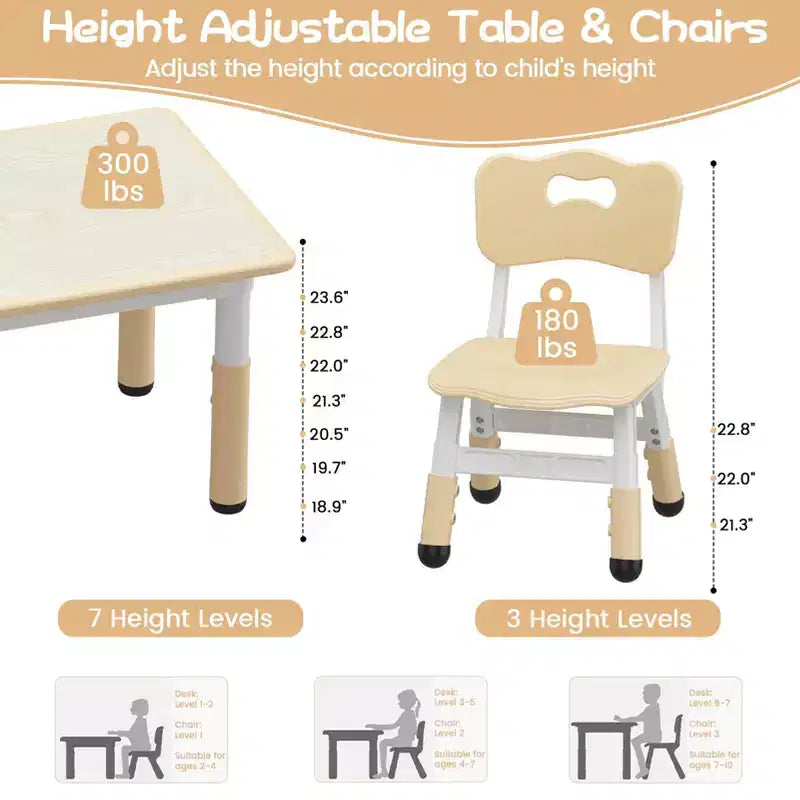 Ensemble table réglable en hauteur et 2 chaises pour tout-petits avec plateau à graffitis, ensemble table et chaises pour enfants, pieds antidérapants, table d'activités pour enfants pour la maison, la crèche