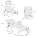 Outdoor Chaise Lounge, 5 Level Adjustable Backrest Lounge Chair with Wheels, Folding Tanning Chair for Pool, Beach, Patio, Garden, White