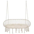 2-Person Hammock Chair Macrame Swing with Soft Cushion, Hanging Cotton Rope Chair for Indoor Outdoor Home Patio Backyard, White