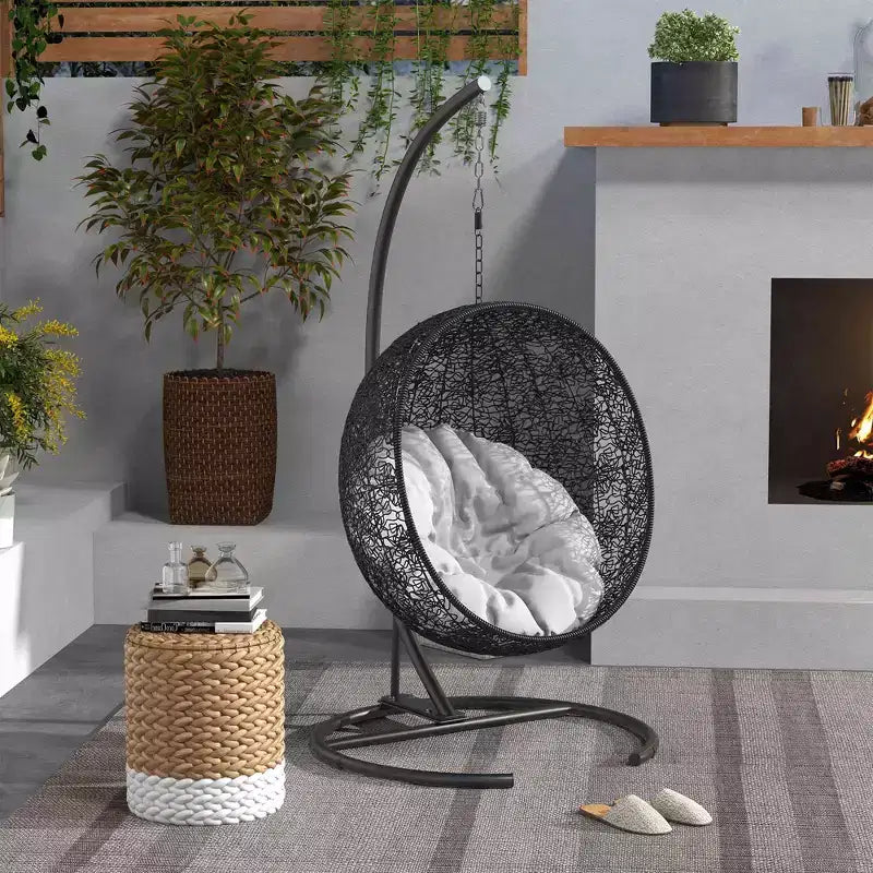 Hanging Hammock Chair Stand with Round Base, 40.2 x 76.8, Black