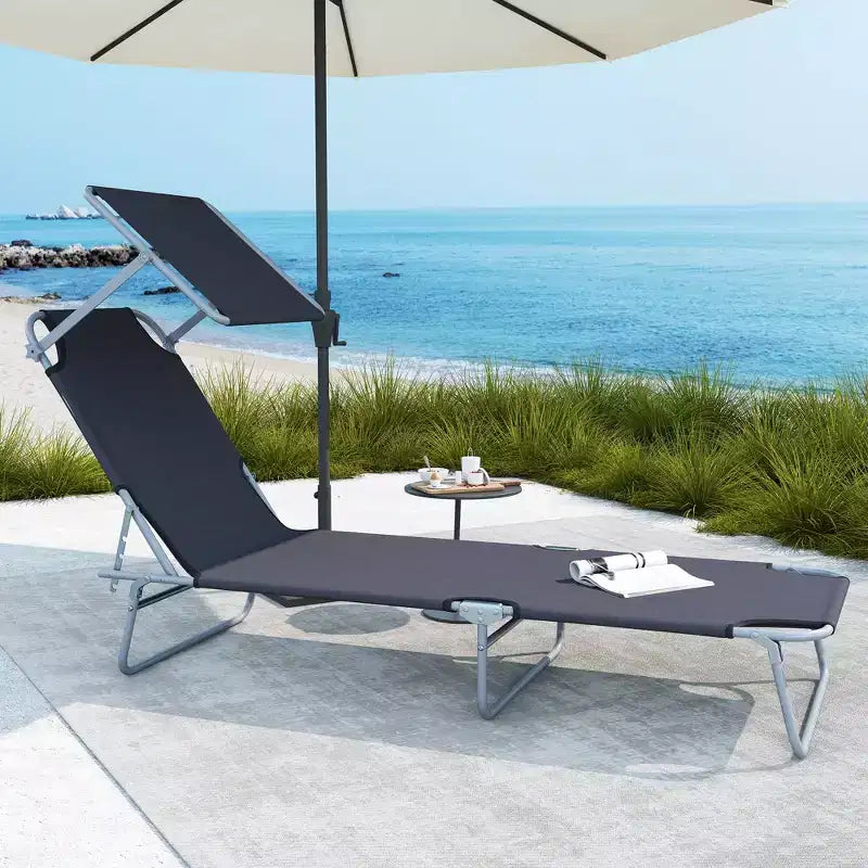 Chaise longue de piscine pliable avec pare-soleil