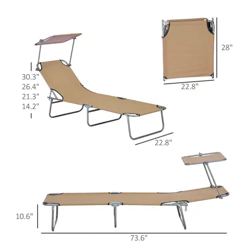Chaise longue de piscine pliable avec pare-soleil
