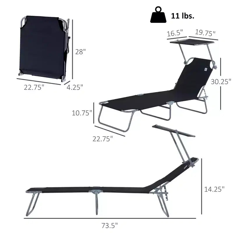 Chaise longue de piscine pliable avec pare-soleil