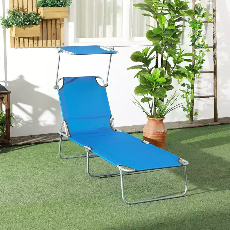 Chaise longue de piscine pliable avec pare-soleil