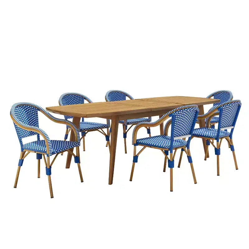 Ensemble de salle à manger d'extérieur 7 pièces en rotin synthétique français et bois d'acacia extensible Natacha Christopher Knight Home