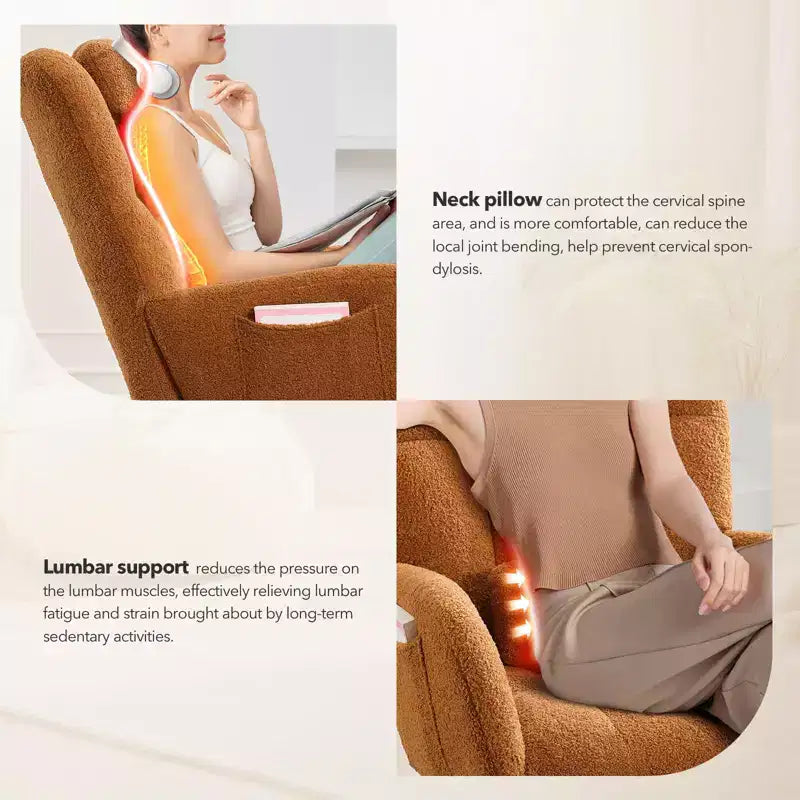Fauteuil à bascule de puériculture Tissu Teddy, Dossier haut avec support de tête, Fauteuil à bascule marron d'appoint pour Chambre ou Salon