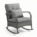 Outdoor Rocking Chair, Patio Rattan Rocker Chair with Cushions & Steel Frame for Garden, Porch, Backyard, Poolside