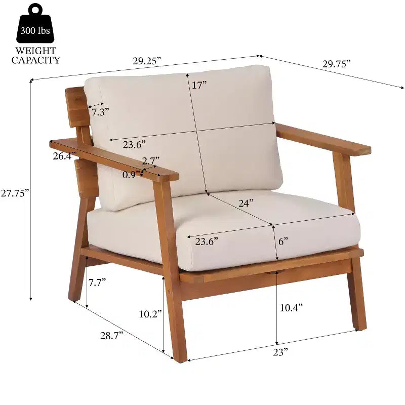 Christopher Knight Home Enrika Fauteuil de club d'extérieur mi-siècle moderne en bois d'acacia avec coussin résistant à l'eau