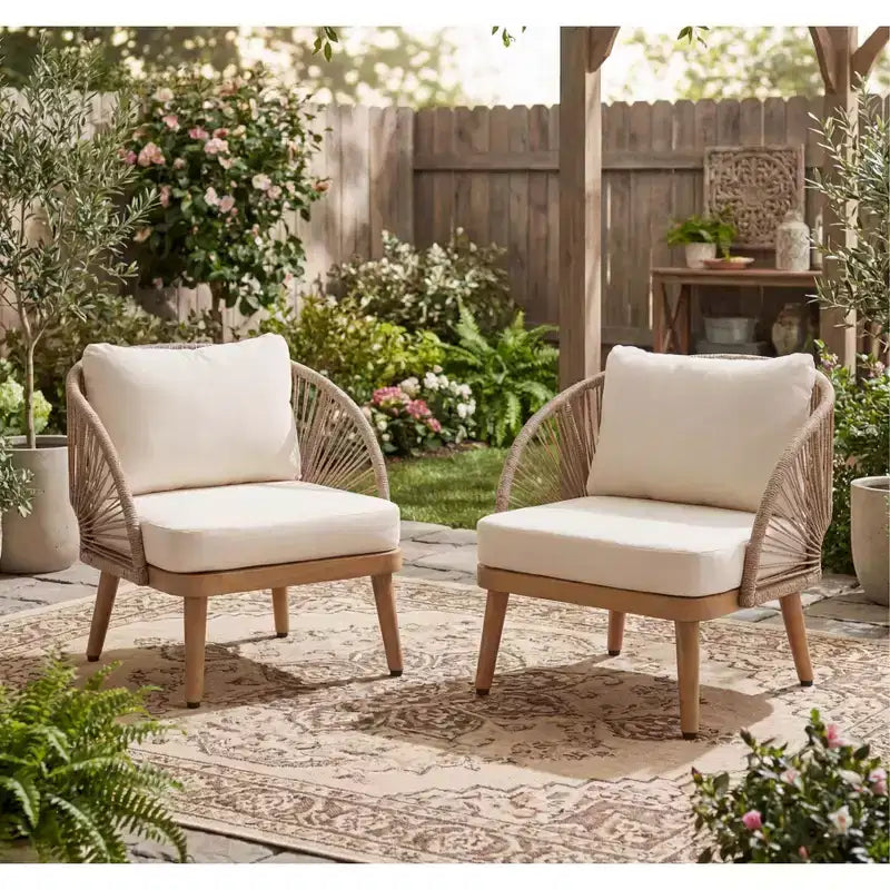 Christopher Knight Home Rheba Outdoor Acacia Wood Curved Tub Club Chair with Rope Accents