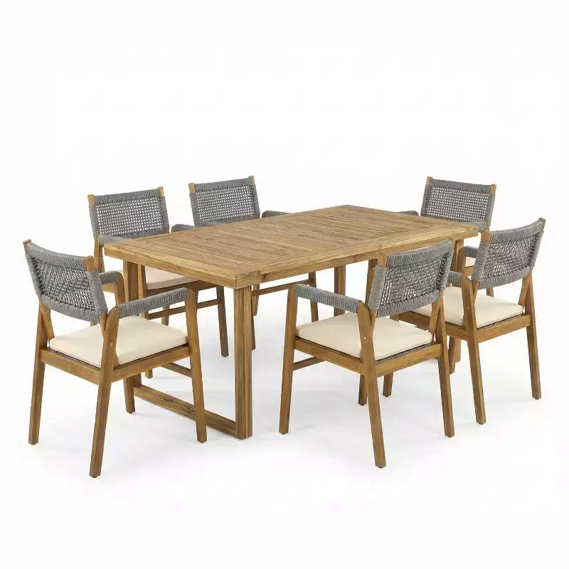Ensemble de salle à manger d'extérieur 7 pièces Beryle en bois d'acacia et corde avec coussins par Christopher Knight Home
