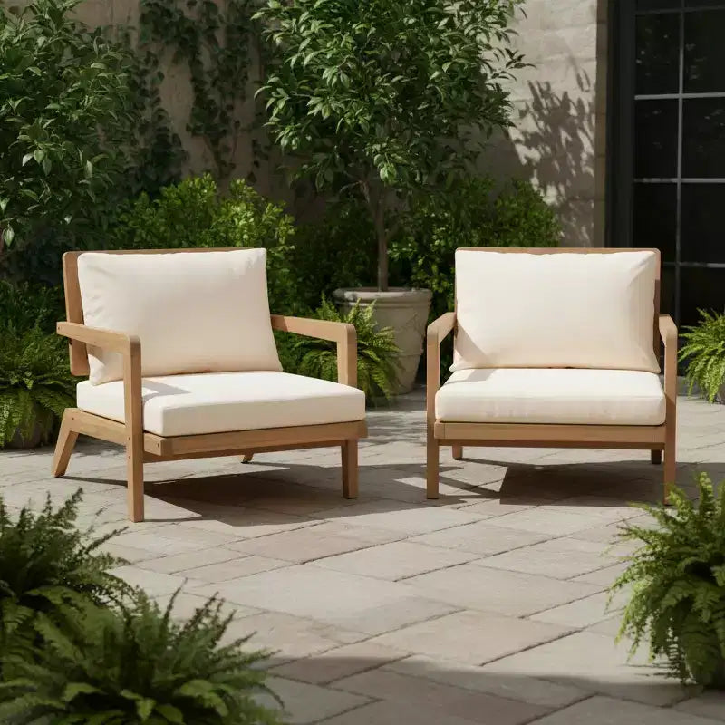Christopher Knight Home Tiziana Patio Modern Nordic Acacia Wood Chair with Cushions (Set of 2)