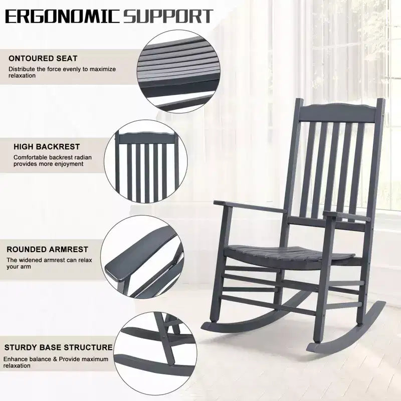 Karl Home | Fauteuil à bascule de patio en bois massif de 24 pouces