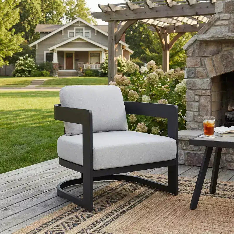 ModernLuxe Outdoor Aluminum Club Chair with Premium Cushions, Rust-Resistant Patio Lounge Chair, Gray