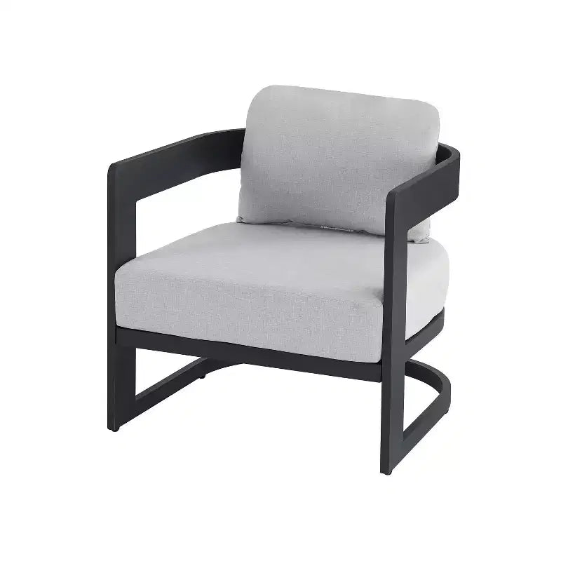 Fauteuil de club d'extérieur ModernLuxe en aluminium avec coussins de qualité supérieure, chaise longue de patio résistante à la rouille, gris