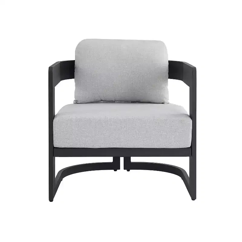 Fauteuil de club d'extérieur ModernLuxe en aluminium avec coussins de qualité supérieure, chaise longue de patio résistante à la rouille, gris