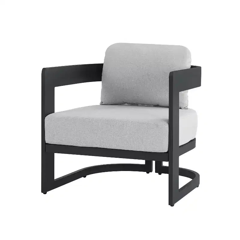 Fauteuil de club d'extérieur ModernLuxe en aluminium avec coussins de qualité supérieure, chaise longue de patio résistante à la rouille, gris